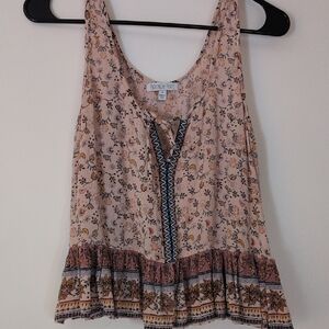 Pink Floral Lace-Up Tank Top